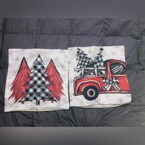 Festive Red Truck and Tree Pillow Covers